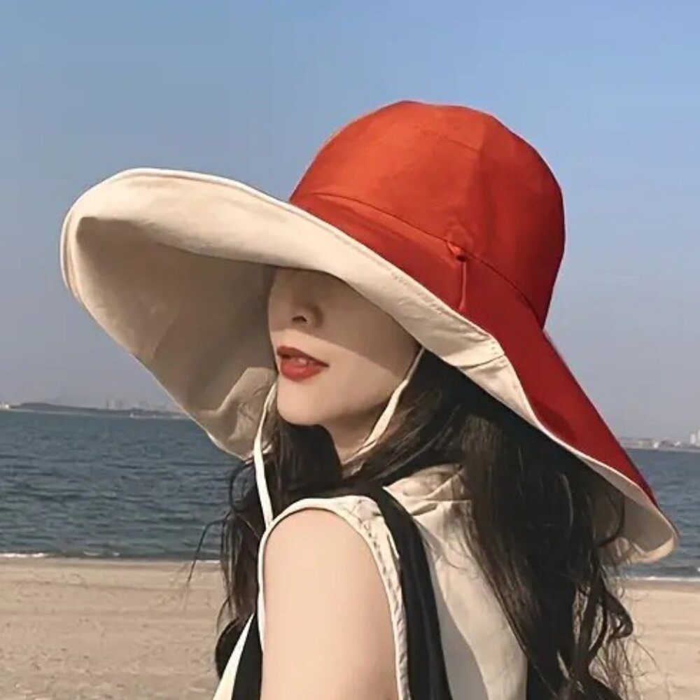 REVERSABLE SUN HAT in Red/Beige - Picture 1 of 2